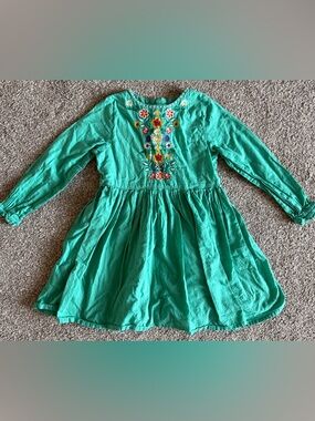 Mini Boden Teal Embroidered Floral Long-Sleeve Dress